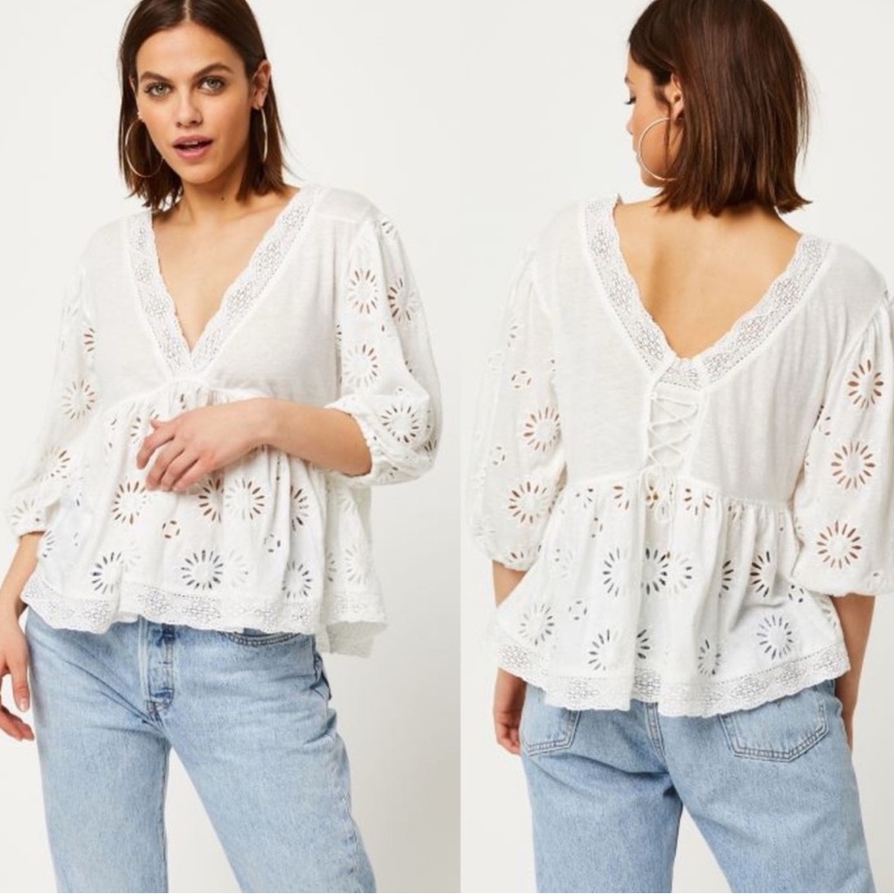Free people Sweeter Side Eyelet 3/4 Sleeve